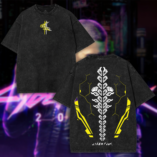 Cyberpunk 2077 Anime Double Printed Vintage Washed Tees