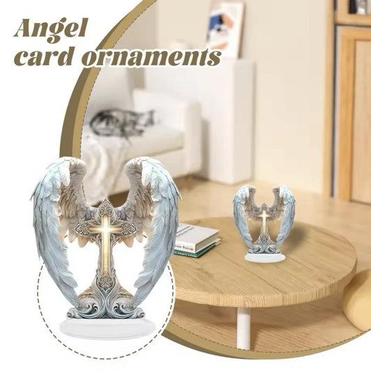 Fallen Angel Winged Cross Beautiful Ornament 2D Acrylic Stand 8.27 in