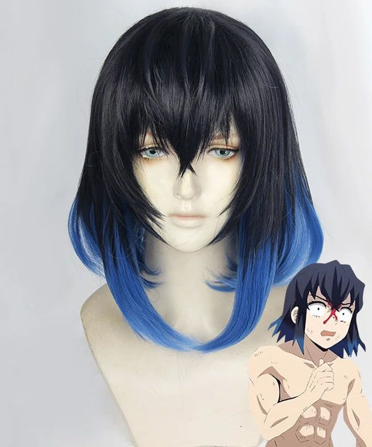 Inosuke Hashibira Demon Salyer Cosplay Wig 27.5" Gradient Hair Heat Resistant - Synthetic