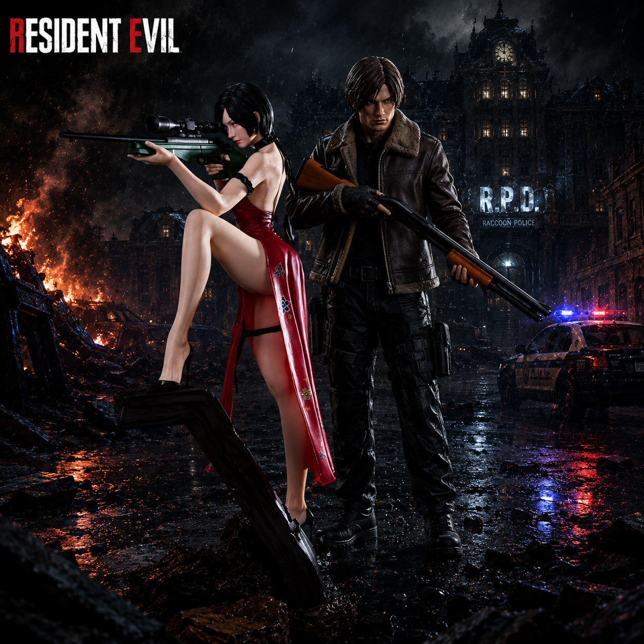 Ada Wong and Leon Scott Kennedy Resident Evil Collectible Figure Model Statue PVC [No Box]