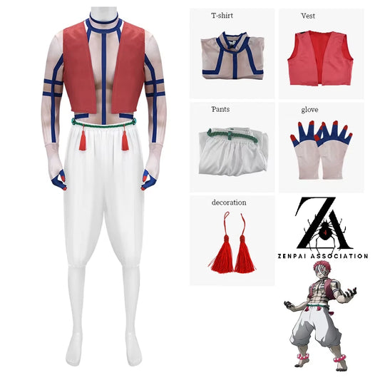 Akaza Cosplay Demon Slayer Full Set: Gloves, Vest, Pants, Shirt, & Tassels DM SZ
