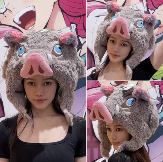 Inosuke Wild Boar Earflap Hat Demon Slayer Anime Cosplay Soft Plush 14 x 12 in