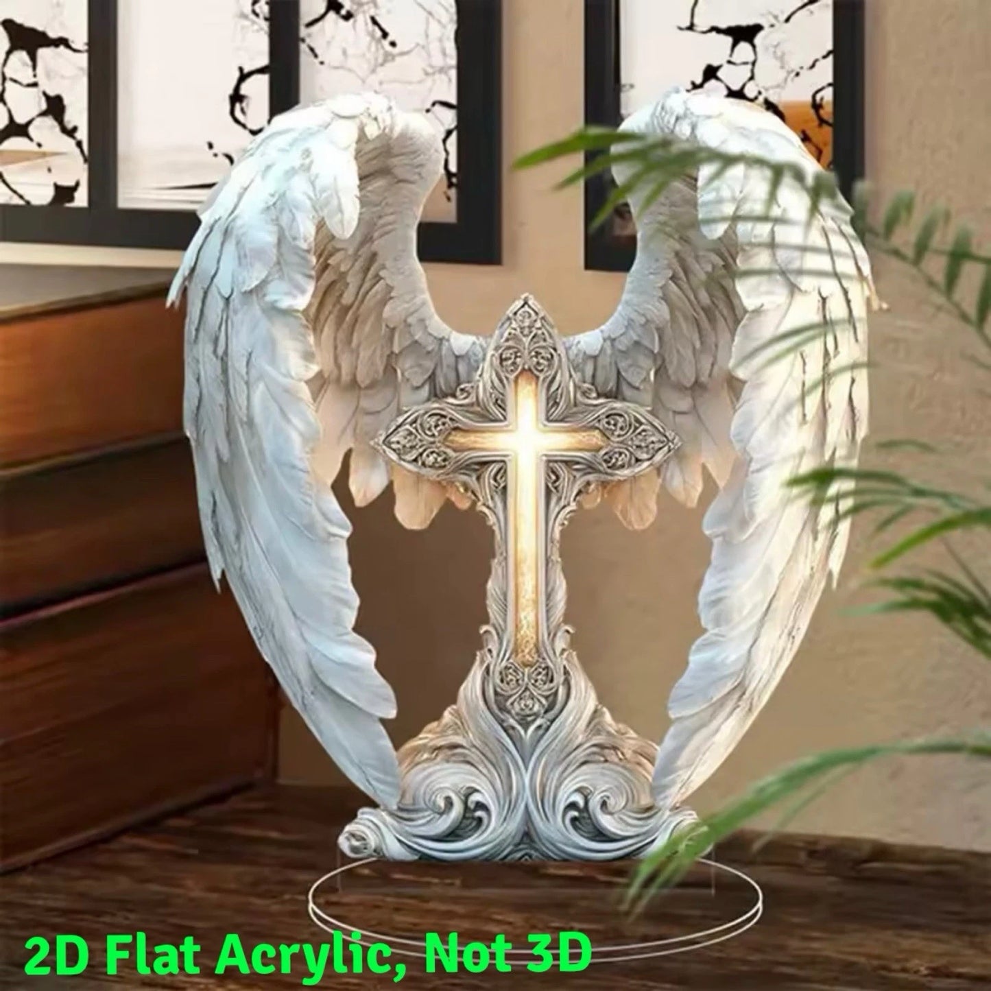 Fallen Angel Winged Cross Beautiful Ornament 2D Acrylic Stand 8.27 in