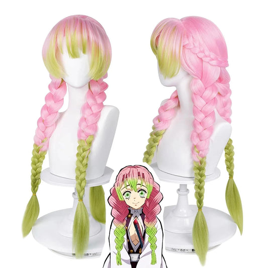 Mitsuri Kanroji Love Hashira Cosplay Wig 30"  Long Hair Heat Resistant - Synthetic