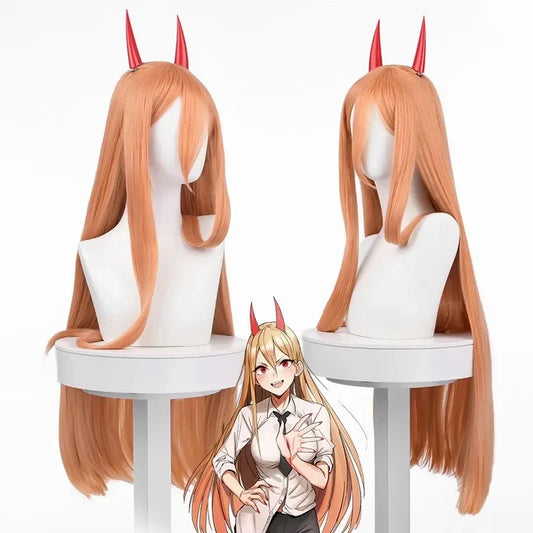 Power Cosplay Chainsaw Man Wig 36" Long Orange Hair Heat Resistant - Synthetic