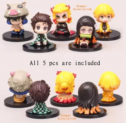 Hashira Tanjiro Inosuke Demon Slayer Anime Figurines PVC 2" [No Box : 5 pc Set]