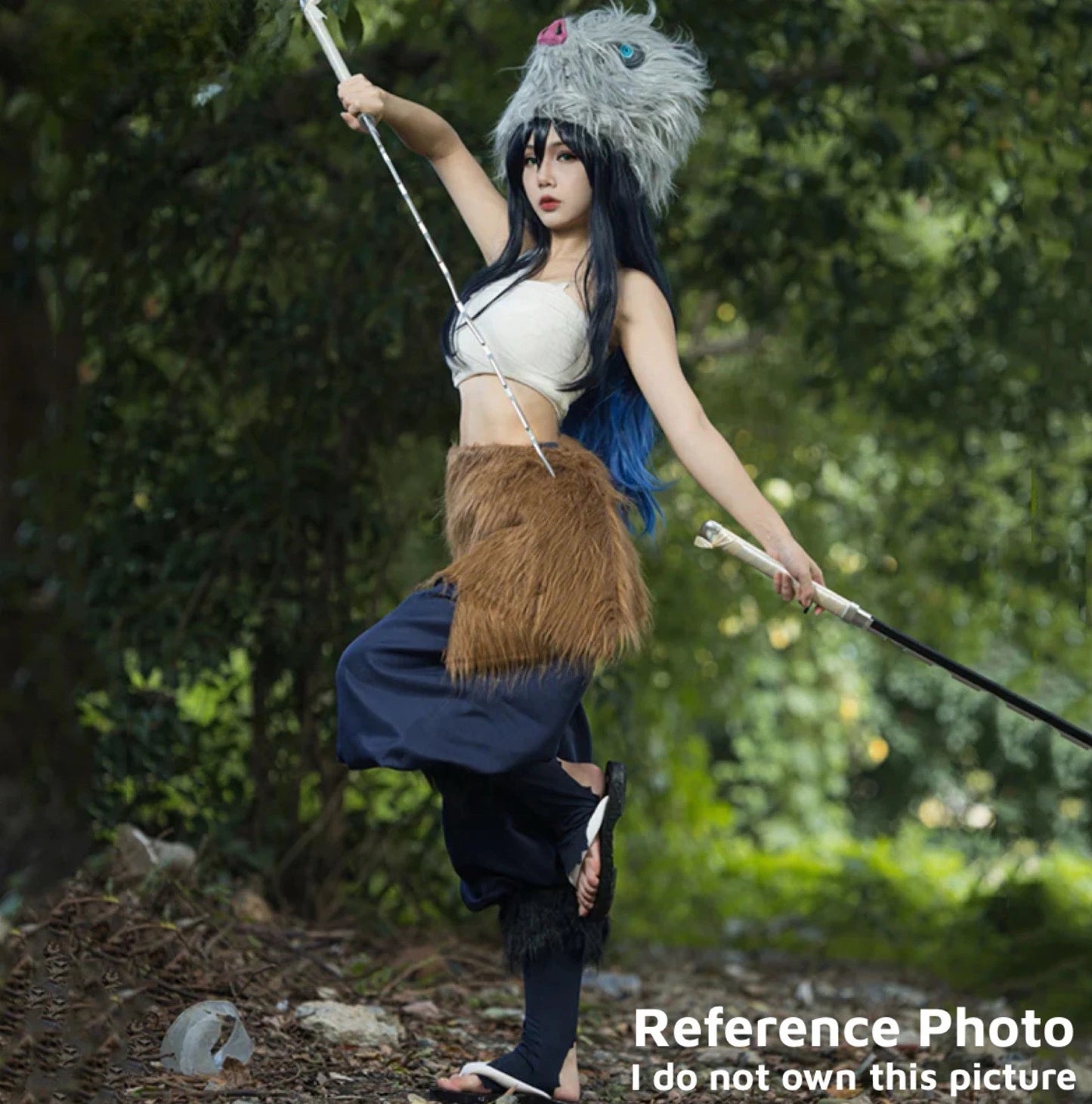 Inosuke Cosplay Demon Slayer Full Set: Ankles, Pants, Skirt, Wig, & Mask