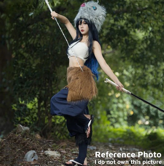 Inosuke Cosplay Demon Slayer Full Set: Ankles, Pants, Skirt, Wig, & Mask