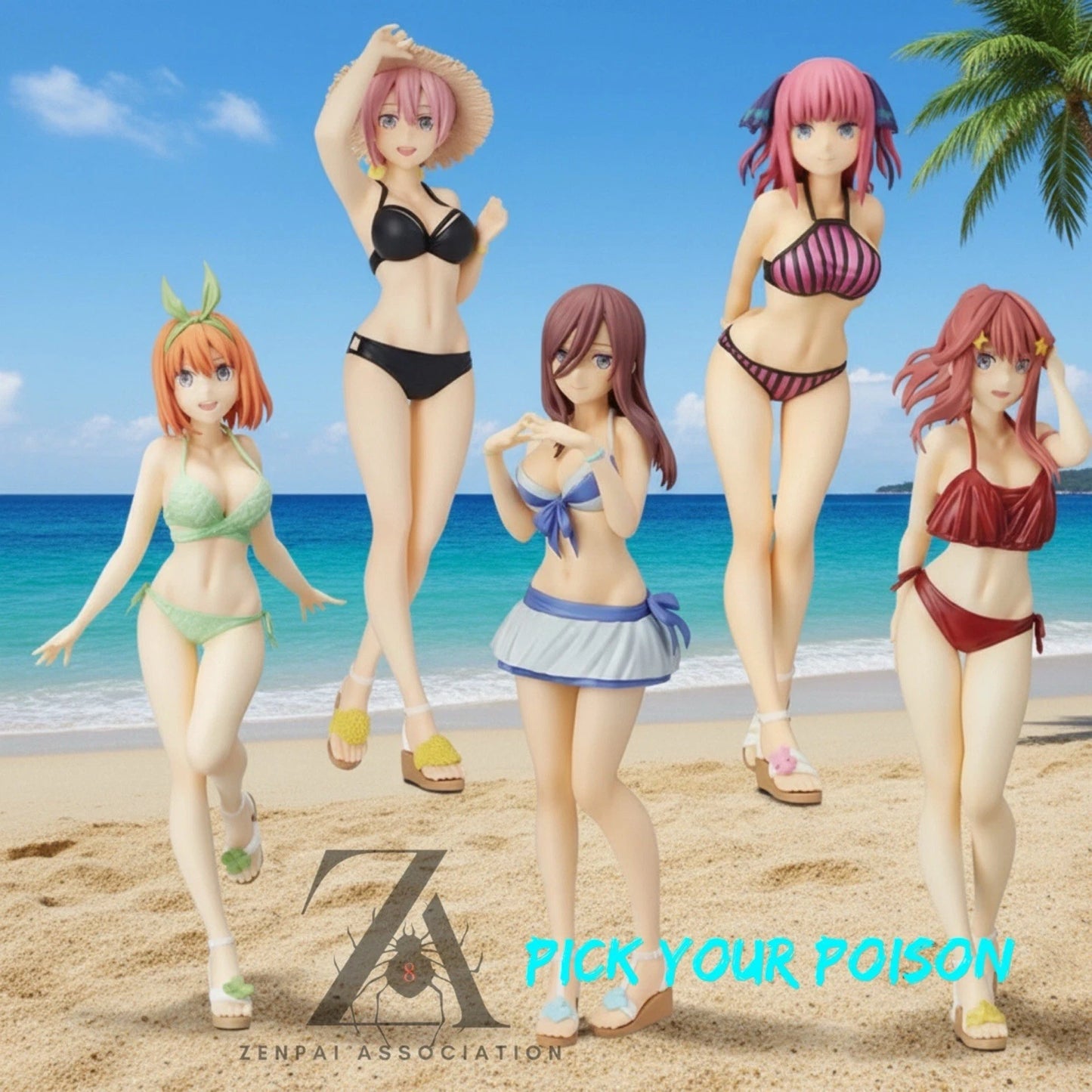 Nakano Sisters Bikini Quintessential Quintuplets Kawaii Anime Figures PVC 6” [No Box]