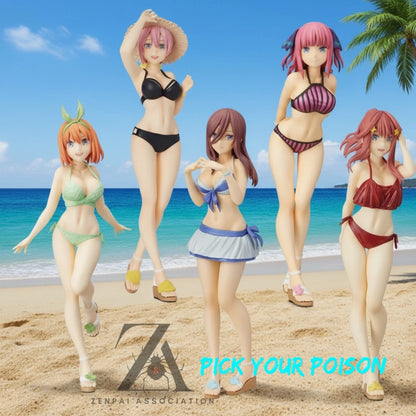 Nakano Sisters Bikini Quintessential Quintuplets Kawaii Anime Figures PVC 6” [No Box]