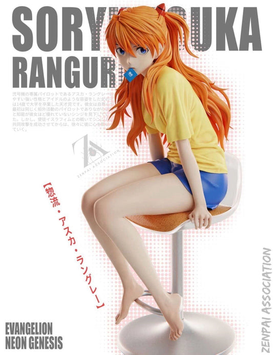 Asuka Sohryu Sitting Neon Genesis Evangelion Anime Figure PVC 9" [No Box]