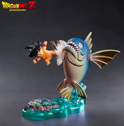 Childhood Goku vs Fish Dragon Ball Z Anime Figure Model Statue PVC 2.5" [No Box]