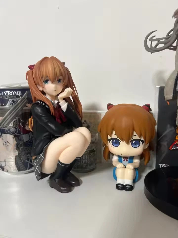Asuka Squatting Neon Genesis Evangelion Anime Kawaii Figure PVC 5.2 in [Boxed]