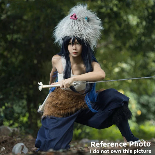 Inosuke Cosplay Demon Slayer Full Set: Ankles, Pants, Skirt, Wig, & Mask