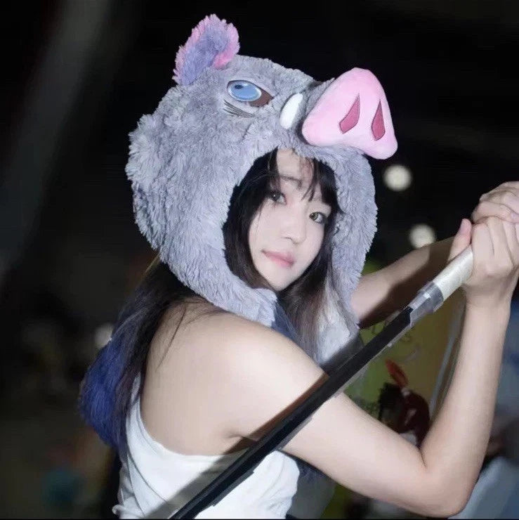 Inosuke Wild Boar Earflap Hat Demon Slayer Anime Cosplay Soft Plush 14 x 12 in