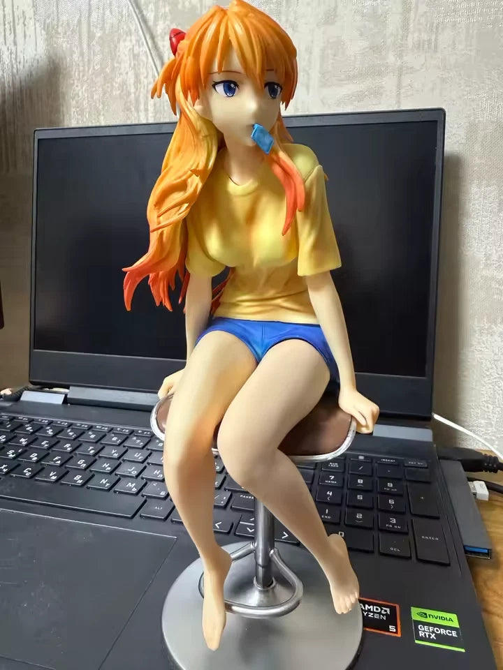 Asuka Sohryu Sitting Neon Genesis Evangelion Anime Figure PVC 9" [No Box]