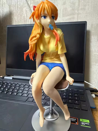 Asuka Sohryu Sitting Neon Genesis Evangelion Anime Figure PVC 9" [No Box]