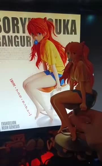 Asuka Sohryu Sitting Neon Genesis Evangelion Anime Figure PVC 9" [No Box]