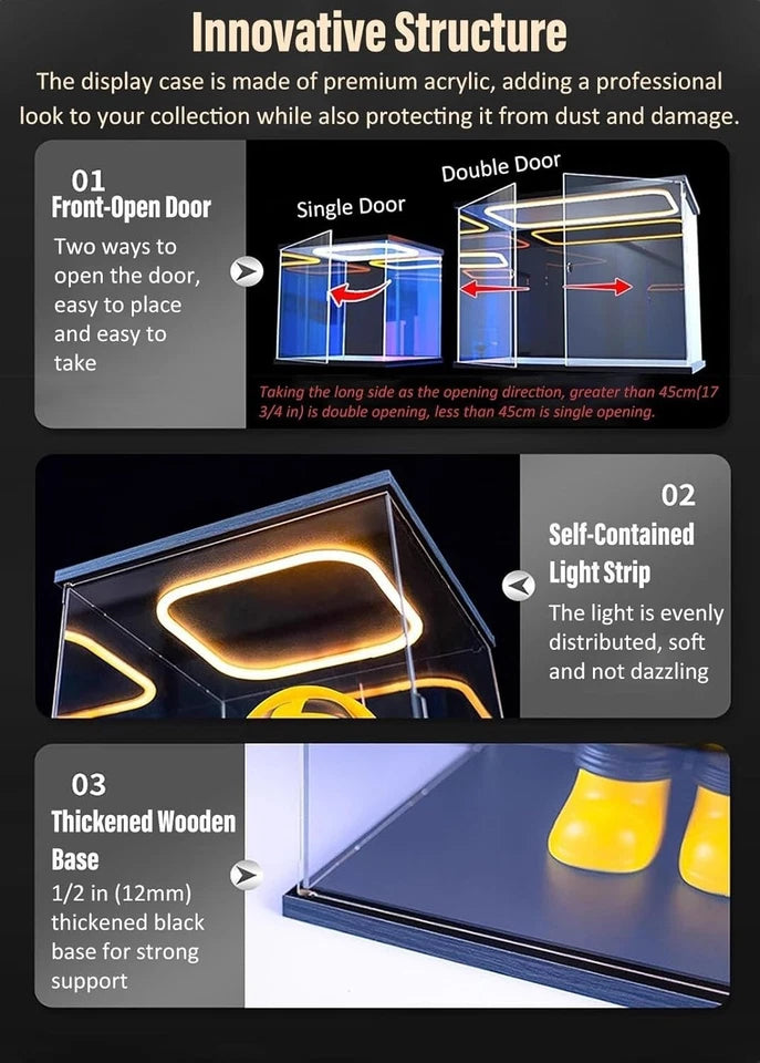 LED Acrylic Display Case Box Openable Door Light Up