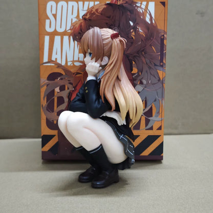 Asuka Squatting Neon Genesis Evangelion Anime Kawaii Figure PVC 5.2 in [Boxed]