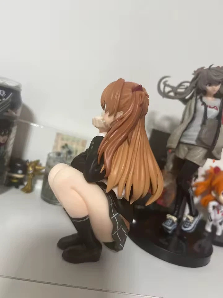 Asuka Squatting Neon Genesis Evangelion Anime Kawaii Figure PVC 5.2 in [Boxed]