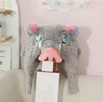 Inosuke Wild Boar Earflap Hat Demon Slayer Anime Cosplay Soft Plush 14 x 12 in