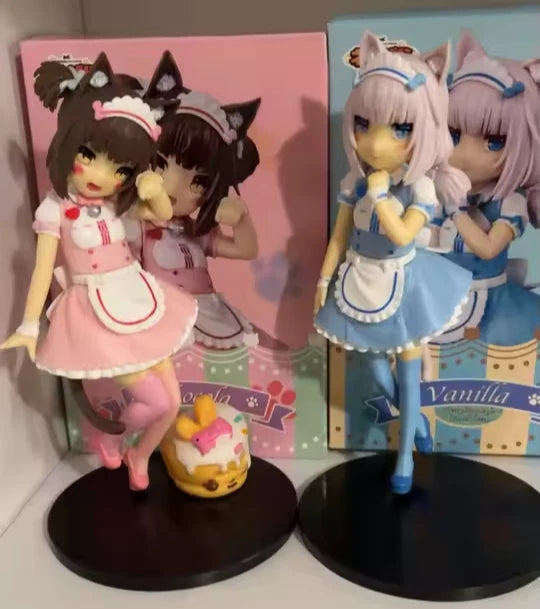 Chocola & Vanilla Maid Outfit Nekopara Anime Figure Model Statue PVC 7" [Boxed]