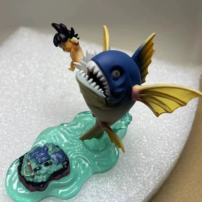 Childhood Goku vs Fish Dragon Ball Z Anime Figure Model Statue PVC 2.5" [No Box]
