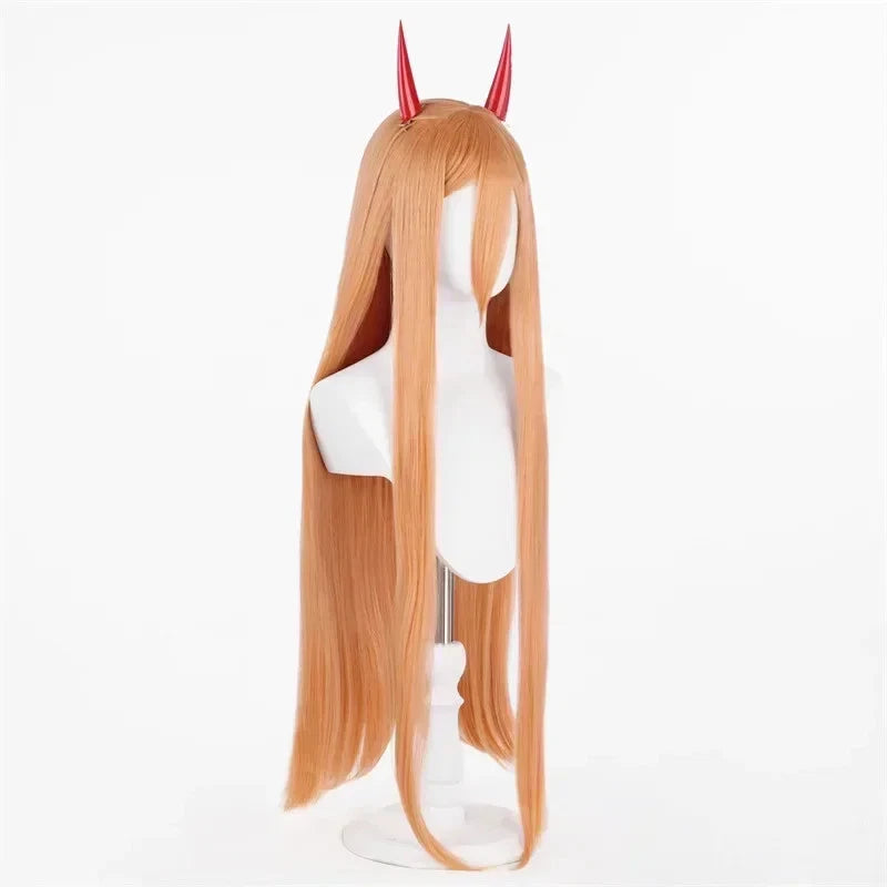 Power Cosplay Chainsaw Man Wig 36" Long Orange Hair Heat Resistant - Synthetic