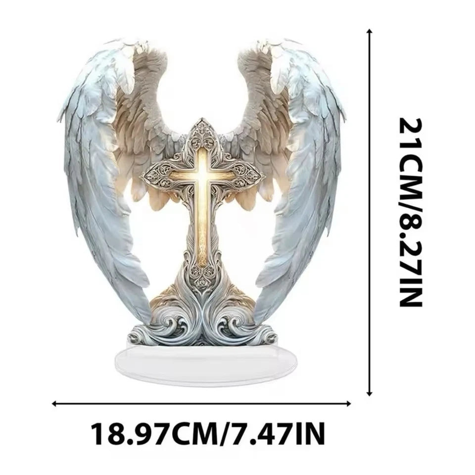 Fallen Angel Winged Cross Beautiful Ornament 2D Acrylic Stand 8.27 in