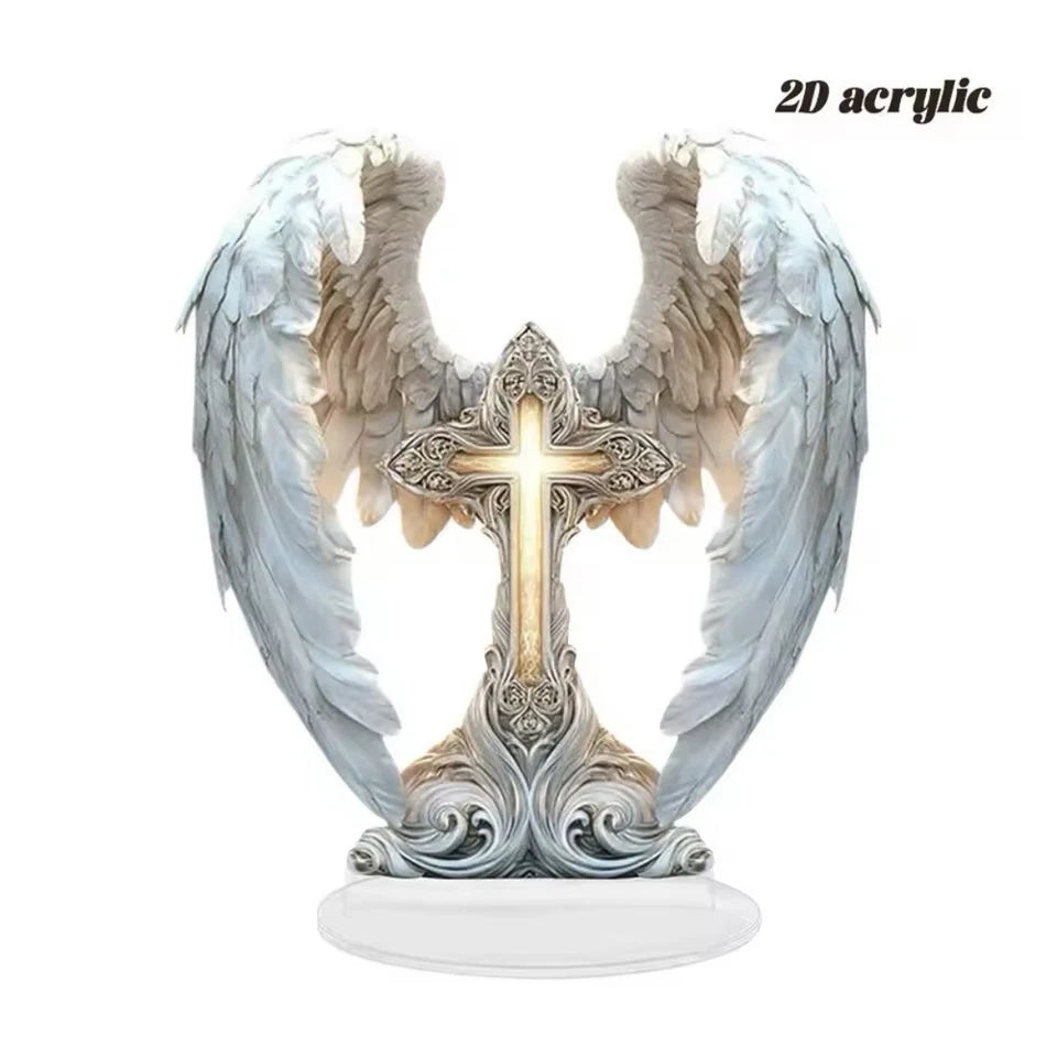 Fallen Angel Winged Cross Beautiful Ornament 2D Acrylic Stand 8.27 in