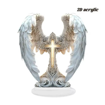 Fallen Angel Winged Cross Beautiful Ornament 2D Acrylic Stand 8.27 in