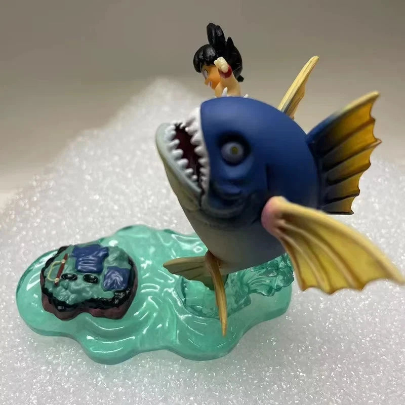 Childhood Goku vs Fish Dragon Ball Z Anime Figure Model Statue PVC 2.5" [No Box]