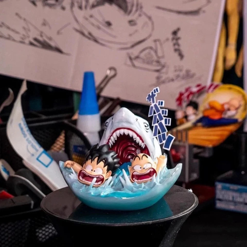 Childhood Goku & Krillin Shark Attack Dragon Ball Anime Figure PVC 2.5" [No Box]