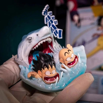 Childhood Goku & Krillin Shark Attack Dragon Ball Anime Figure PVC 2.5" [No Box]