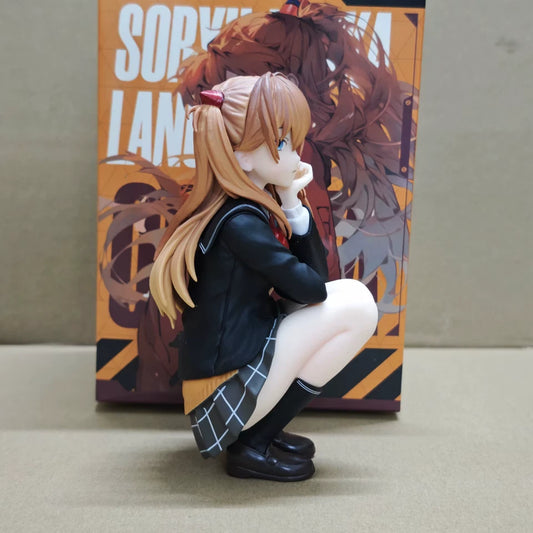 Asuka Squatting Neon Genesis Evangelion Anime Kawaii Figure PVC 5.2 in [Boxed]
