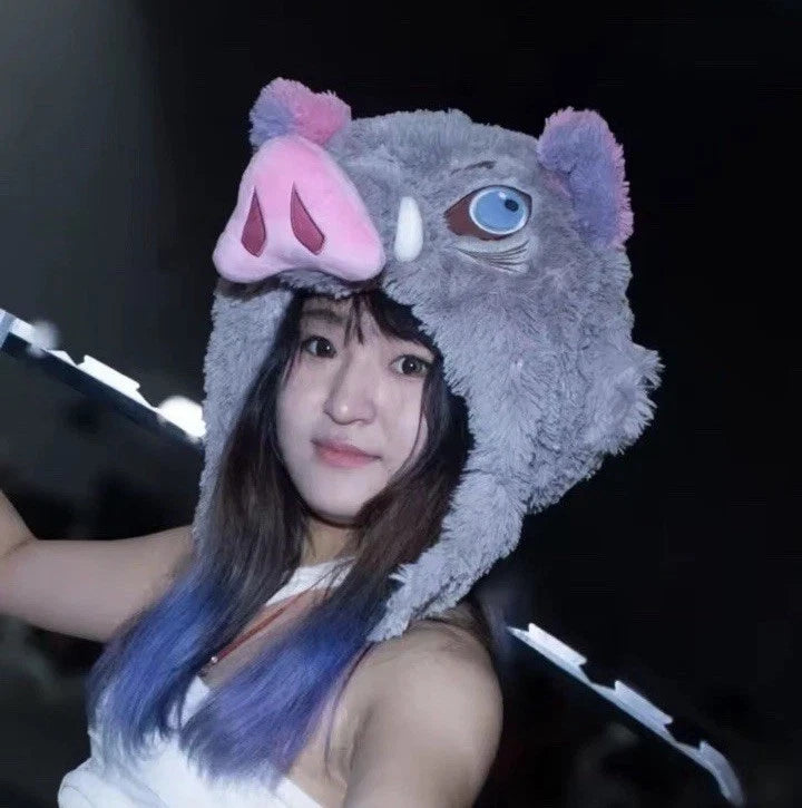 Inosuke Wild Boar Earflap Hat Demon Slayer Anime Cosplay Soft Plush 14 x 12 in