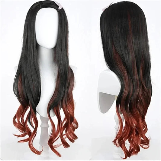 Kamado Nezuko Cosplay Wig 37.4" Gradient Long Hair Heat Resistant - Synthetic