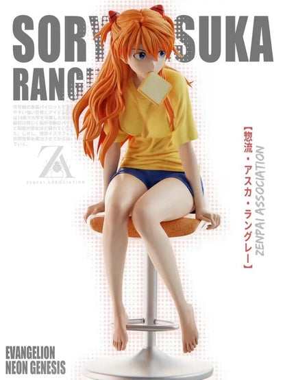 Asuka Sohryu Sitting Neon Genesis Evangelion Anime Figure PVC 9" [No Box]