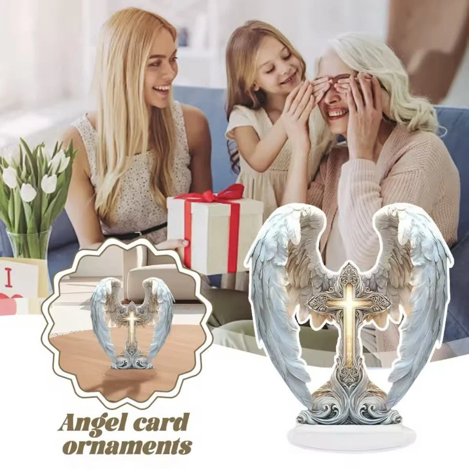 Fallen Angel Winged Cross Beautiful Ornament 2D Acrylic Stand 8.27 in