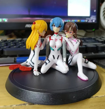 Asuka, Rei Ayanami, Mari Illustrious Neon Genesis Evangelion Anime Figures PVC 4" [No Box, 3 pc set]