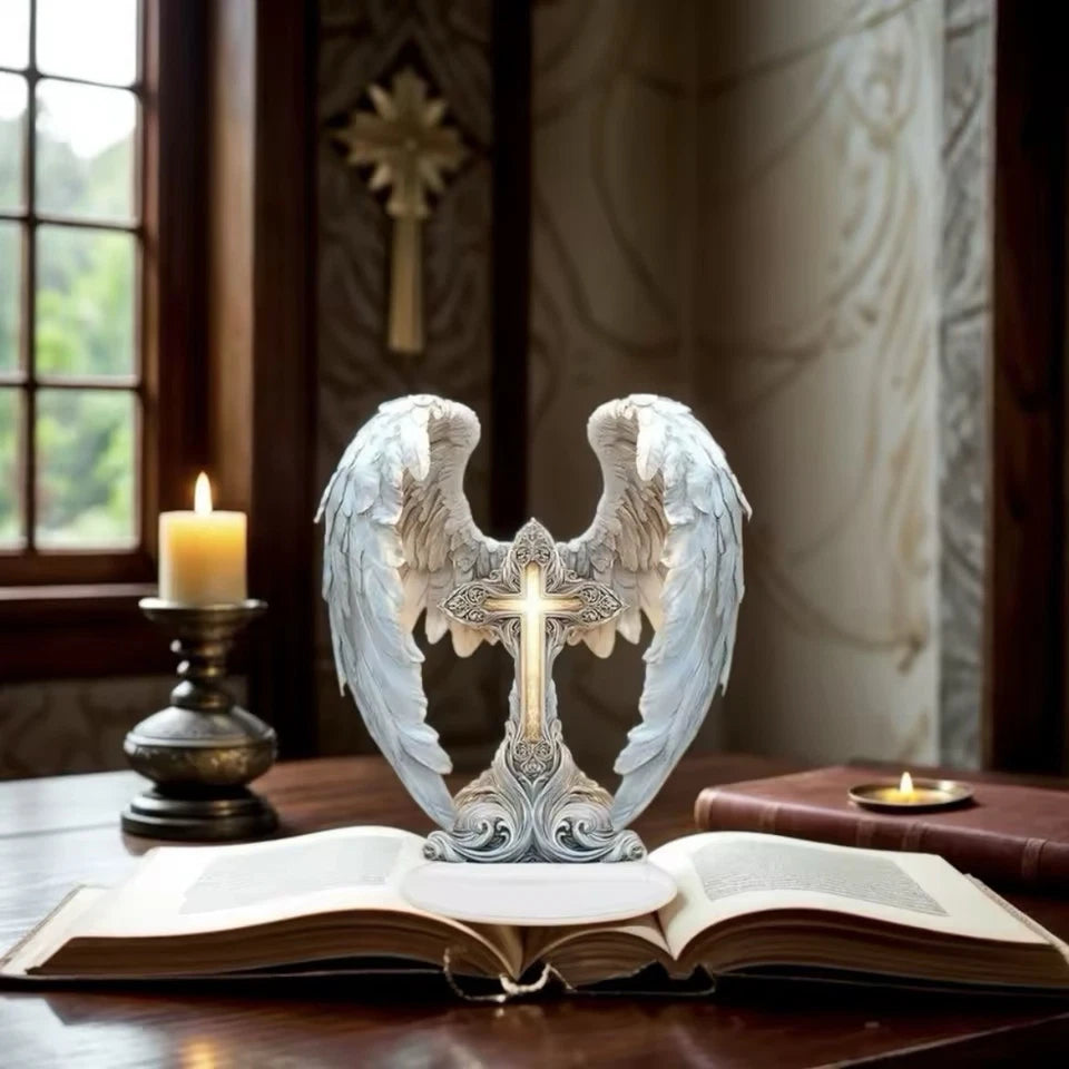 Fallen Angel Winged Cross Beautiful Ornament 2D Acrylic Stand 8.27 in