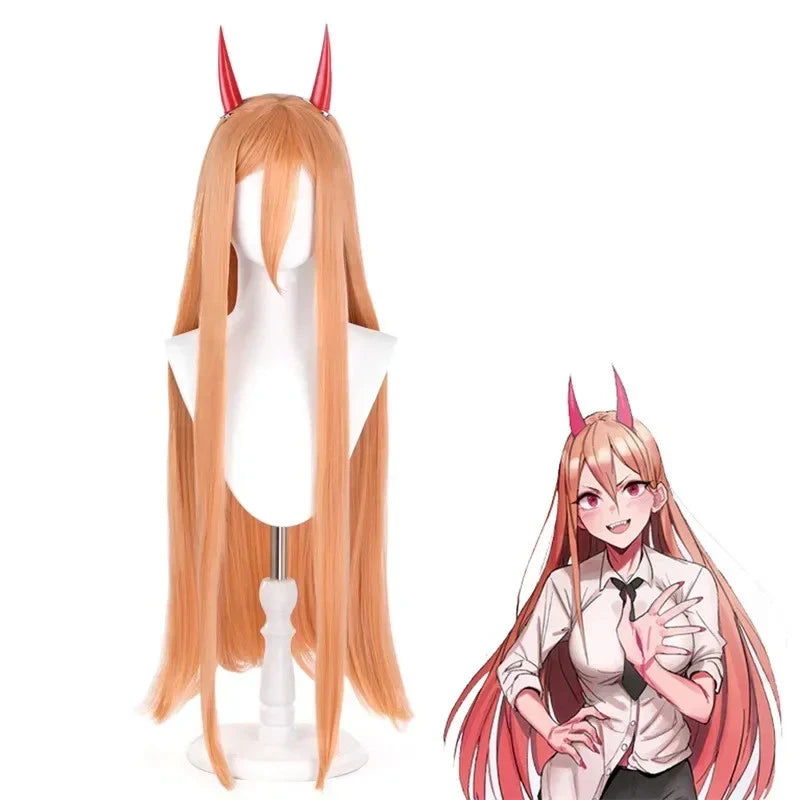 Power Cosplay Chainsaw Man Wig 36" Long Orange Hair Heat Resistant - Synthetic