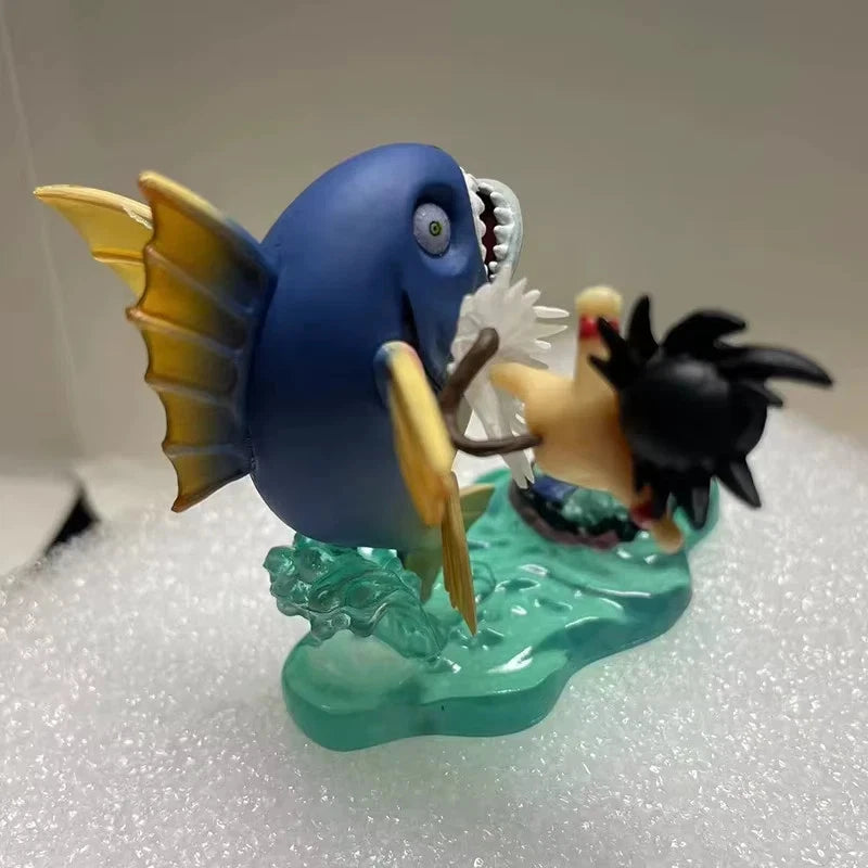 Childhood Goku vs Fish Dragon Ball Z Anime Figure Model Statue PVC 2.5" [No Box]