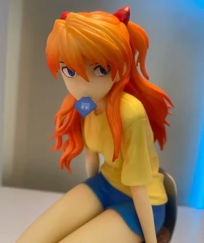 Asuka Sohryu Sitting Neon Genesis Evangelion Anime Figure PVC 9" [No Box]