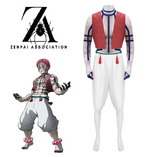 Akaza Cosplay Demon Slayer Full Set: Gloves, Vest, Pants, Shirt, & Tassels DM SZ